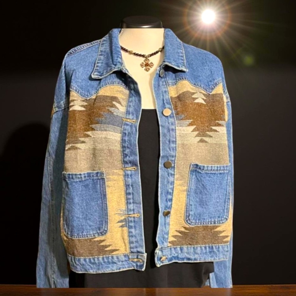 Denim jacket Aztec Pattern Jacket Aztec Patterned Design New Boutique - Picture 2 of 14